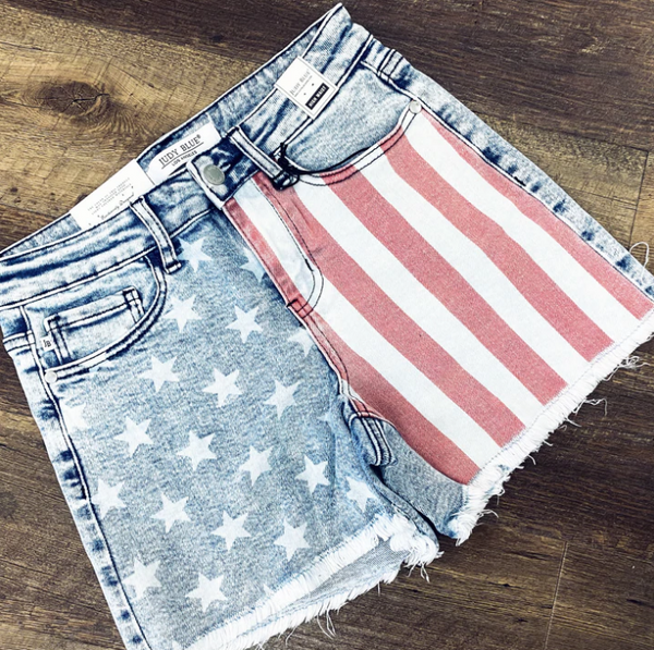 Red, White and Blue Denim Shorts