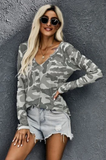Green Camo Vneck Knit Top hot trend ladies women long sleeve army military wife college wiw wiwt_Pretty Please on Broad online boutique Altavista Lynchburg Forest VA NOLA