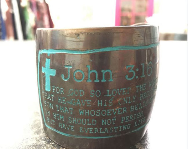 John 3:16 'For God So Loved the World' Bible Verse Cuff Bracelet