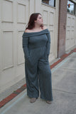 Teal Off The Shoulder Full Length Stripe Jumpsuit - Pretty Please on Broad