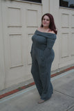 Teal Off The Shoulder Full Length Stripe Jumpsuit - Pretty Please on Broad
