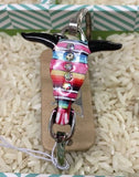 Steer Head Serape Pattern with Pearl Charm wire Bracelet