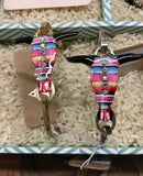 Steer Head Serape Pattern with Pearl Charm wire Bracelet