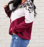 Mia Leopard Sherpa Brushed Colorblock Sweatshirt Hot Trending Ladies Women Girls College Work From Home Loungewear side_Pretty Please on Broad online boutique Altavista Lynchburg Forest VA NOLA