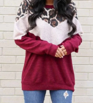Mia Leopard Sherpa Brushed Colorblock Sweatshirt Hot Trending Ladies Women Girls College Work From Home Loungewear side_Pretty Please on Broad online boutique Altavista Lynchburg Forest VA NOLA