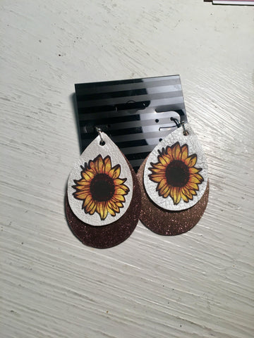 Sunflower Bronze Glitter Faux Leather Earrings - Pretty Please on Broad