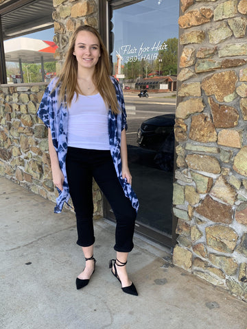 Navy Tie Dye Tye Dye OS One Size Cardigan Kimono Wrap Scarf Ocean Beach Pool Swimsuit Cover Up_Pretty Please on Broad Boutique online Altavista Lynchburg Forest VA NOLA