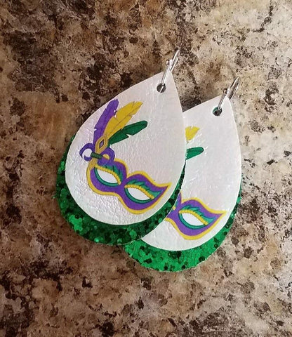 NOLA Mardi Gras Mask Faux Leather Earrings Mardi Gras Fat Tuesday NOLA new orleans saints_Pretty Please on Broad online boutique altavista