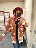 Southwestern Aztec Cardigan in Rust/Brick