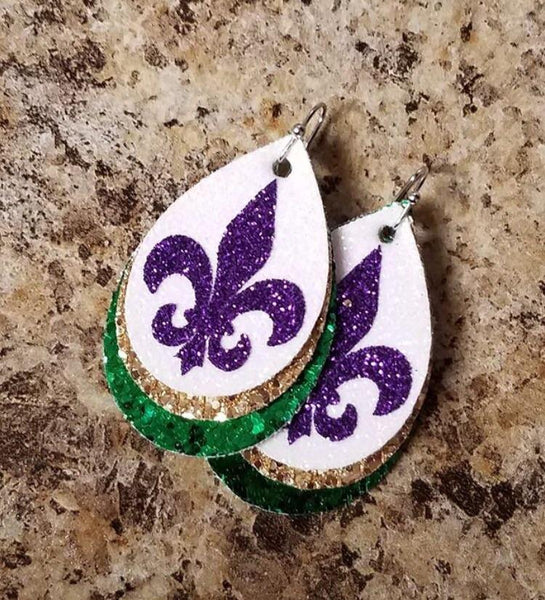 Fleur de Lis Faux Leather Earrings Mardi Gras Fat Tuesday NOLA new orleans saints_Pretty Please on Broad online boutique altavista