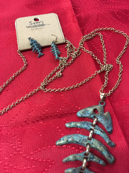 Nautical patina fish necklace set_Pretty Please on Broad Boutique