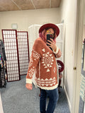 Southwestern Aztec Cardigan in Rust/Brick