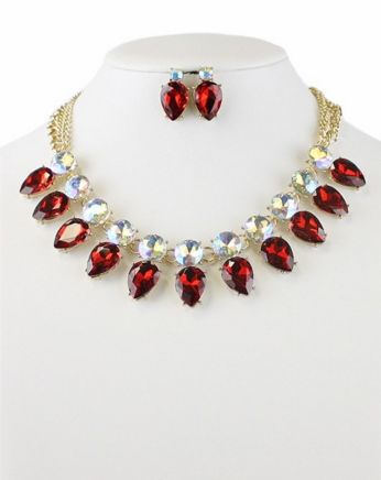 Red Crystal Necklace Set - Pretty Please on Broad
